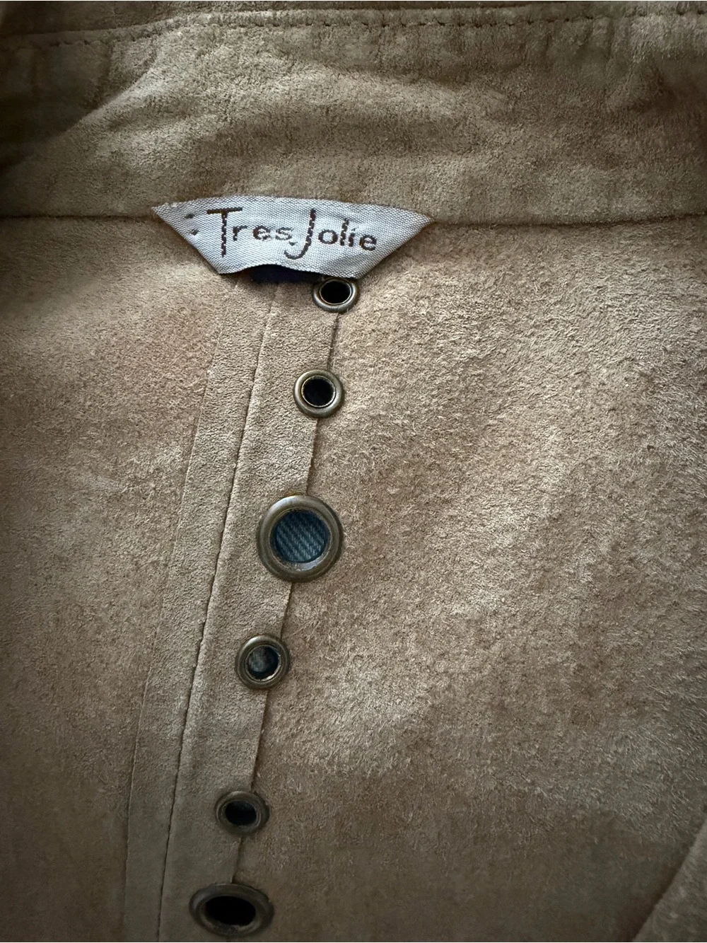 Tres Jolie Accessories Tan Suede Eyelet-Trim Jacket - Picture 7 of 7